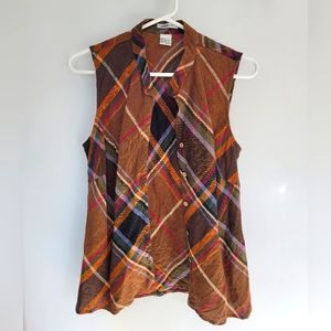 Women's Linen Plaid Check Vest